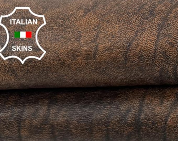 Delivered Duty paid - BROWN GRAINY ANTIQUED Vintage Look Vegetable tan Thick Italian Lamb leather skin 4sqf 1.8mm #C7698