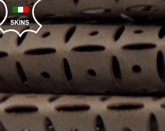 WALNUT BROWN LASER Engraved Vegetable Tan Thin Soft Italian Lambskin Sheep Lamb Leather hide hides skin skins 3+sqf 0.6mm #C6356