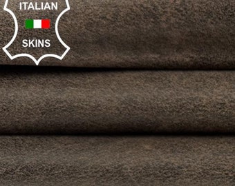 DARK BROWN CRACKED Vintage Look Soft Italian Goat Leather skin 4sqf 0.8mm #C3227