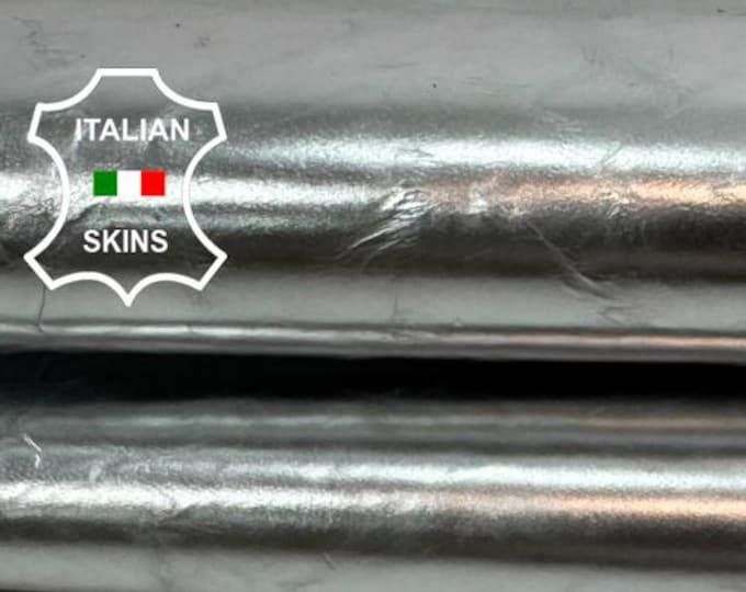 Delivered Duty paid - METALLIC SILVER CRINKLED Strong Italian Goat leather skin 4+sqf 0.9mm #C7702