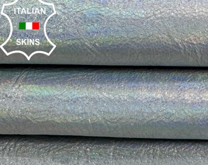 Delivered Duty paid - METALLIC HOLOGRAPHIC SILVER Rough Italian Goat leather skin 5+sqf 0.9mm #C7616