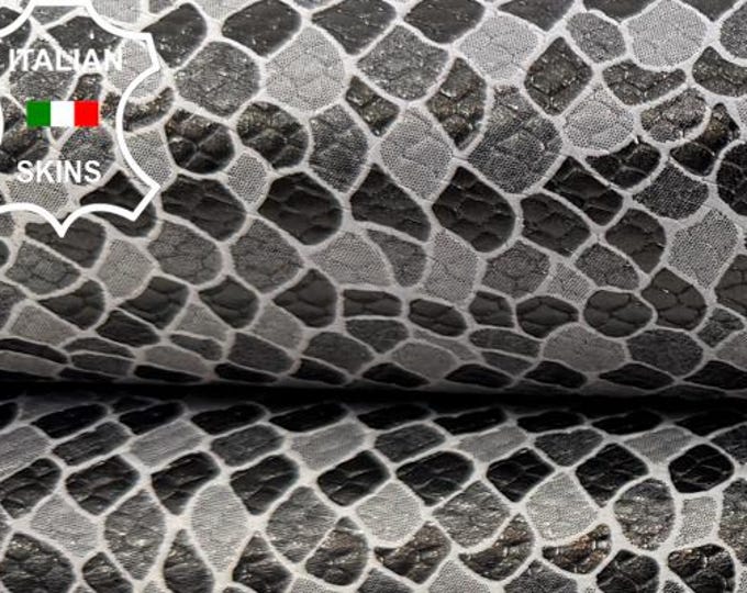 GUNMETAL DISTRESSED SNAKE Print On Italian Calf leather skin 8sqf 0.9mm #C7112