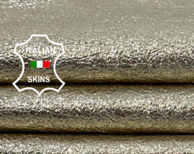 Delivered Duty paid - METALLIC LIGHT GOLD Rough Thin Very Soft Italian Lamb leather skin 4sqf 0.5mm #Z326