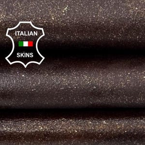 Delivered Duty paid - GOLD GLITTERS DISTRESSED Print On Coated Maroon Italian Goat leather skin 4sqf 0.7mm C7860