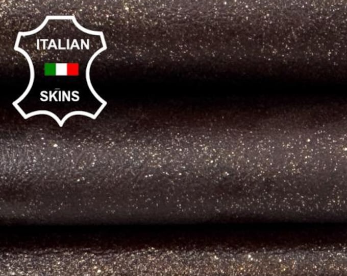 Delivered Duty paid - GOLD GLITTERS DISTRESSED Print On Coated Maroon Italian Goat leather skin 4sqf 0.7mm C7860