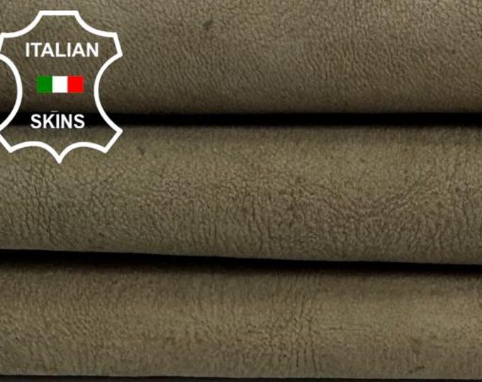 Delivered Duty paid - KHAKI WASHED VINTAGE Look Rough Vegetable Tan Thick Italian Goat Leather skin 3+sqf 1.6mm #C7794