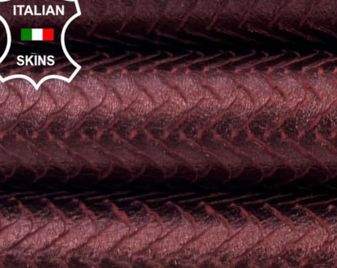 Delivered Duty Paid-BURGUNDY PEARLISED TEXTURED Print Thin Soft Italian Lamb leather pack 2 skins total 3+sqf 0.6mm #C6979