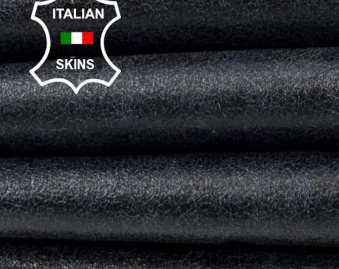 Delivered Duty paid - DARK MIDNIGHT BLUE Cracked Shiny Vintage Look Soft Italian Lamb leather skin 6sqf 0.7mm #Z194