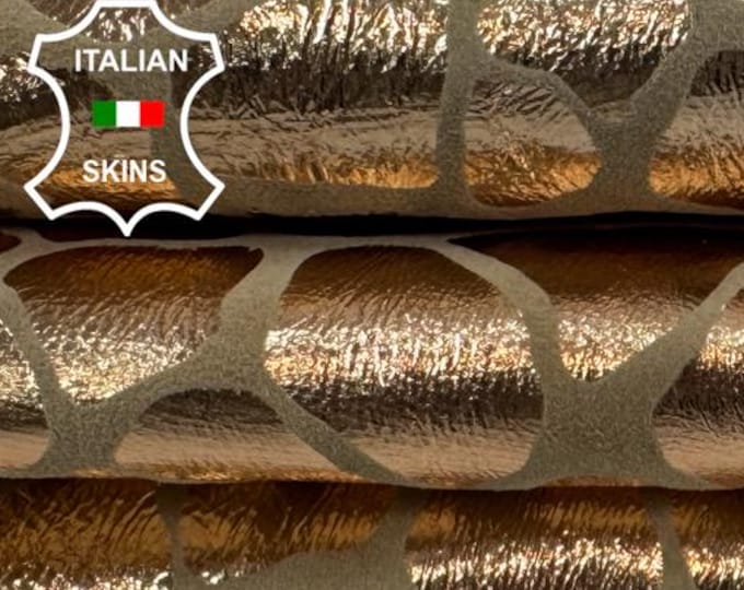 Delivered Duty paid - METALLIC COPPER GIRAFFE Print On Soft Italian Lamb leather skin 5sqf 0.8mm #C7792