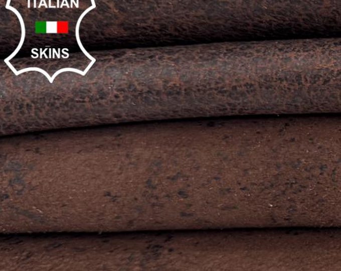 Delivered Duty Paid-BROWN VERY VINTAGE Look Vegetable Tan Thick Soft Italian Lamb leather pack 2 skins total 16sqf 1.2mm #C6881