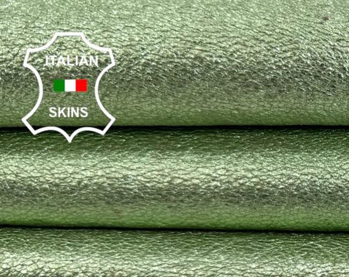 Delivered Duty paid - WASHED METALLIC LIGHT Green Rough Thick Soft Italian Goat leather skin 6sqf 1.1mm #C7853