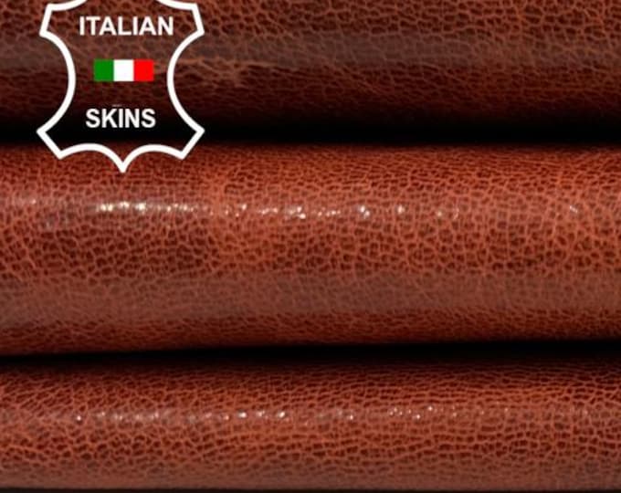 REDDISH Cognac BROWN ANTIQUED Shiny Crinkled Vegetable Tan Vintage look Thick Strong Italian Goatskin Goat leather hides 3+sqf 1.1mm #C3845