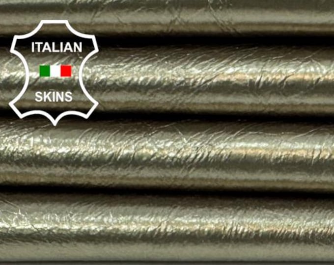 Delivered Duty paid - METALLIC PLATINUM CRINKLED Soft Italian Calf leather skin 10sqf 0.9mm #C7796