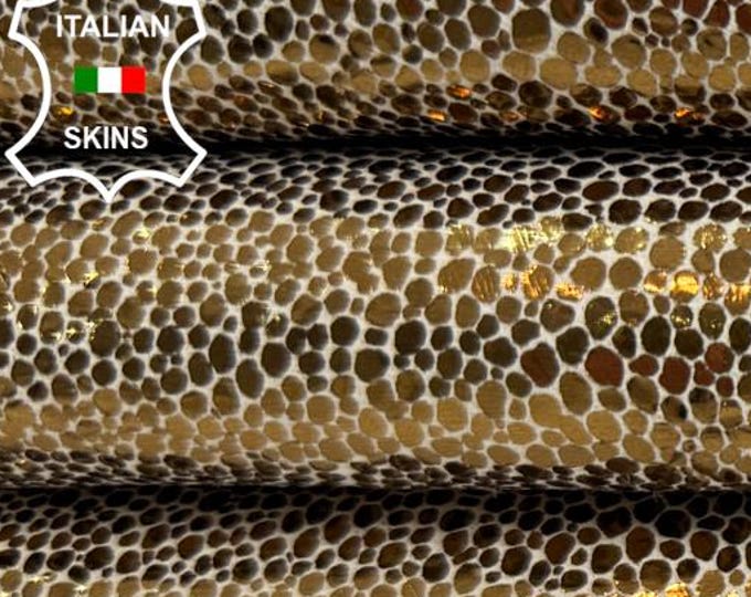 Delivered Duty Paid-METALLIC BRONZE Crinkled Shiny Reptile Print On Vegetable Tan Italian Calf leather skin 7+sqf 0.9mm #C6732