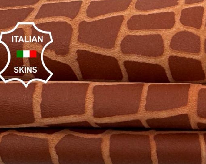 Delivered Duty paid - TERRACOTTA CROCODILE PRINT On Soft Italian lamb leather skin 5sqf 0.8mm #Z513