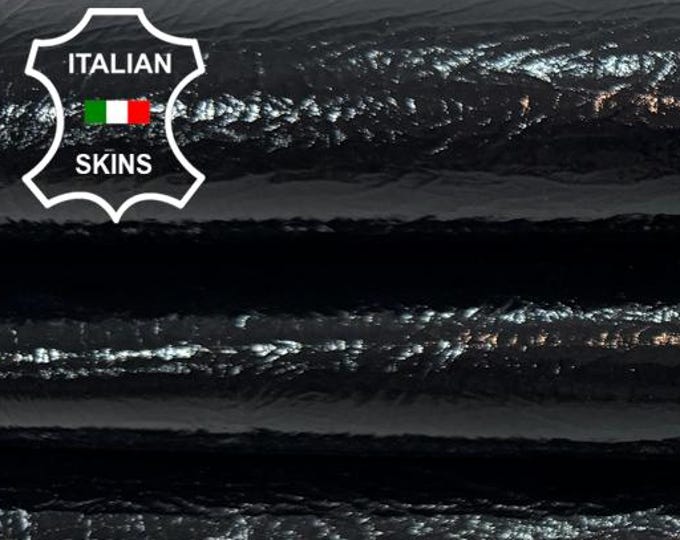 Delivered Duty paid - BLACK PATENT SHINY Crinkled Italian Lamb Leather 6sqf 0.8mm #C7708