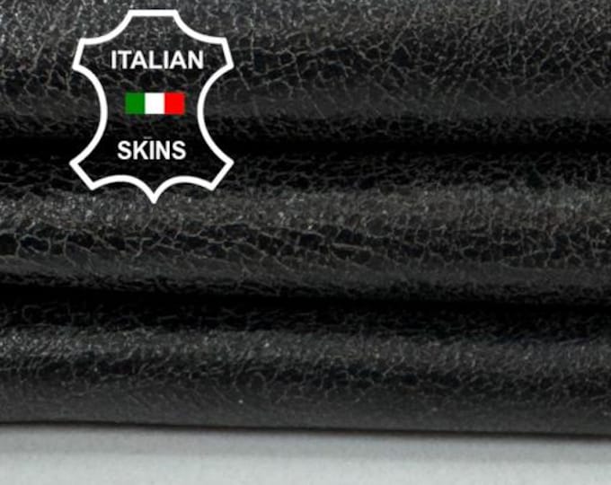 Delivered Duty paid - VERY DARK OLIVE Shiny Cracked Vintage Look Soft Italian Lamb leather skin 3+sqf 0.9mm #C7901