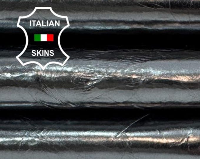 Delivered Duty paid - METALLIC LIGHT ICE Blue Crinkled Strong Italian Goat leather skin 4+sqf 0.8mm #C7892