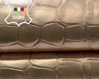 METALLIC COPPER CROCODILE Textured Embossed Print On Strong Italian Goatskin Goat Leather hide hides skin skins 5sqf 0.7mm #C2380