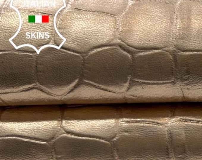 METALLIC COPPER CROCODILE Textured Embossed Print On Strong Italian Goatskin Goat Leather hide hides skin skins 5sqf 0.7mm #C2380