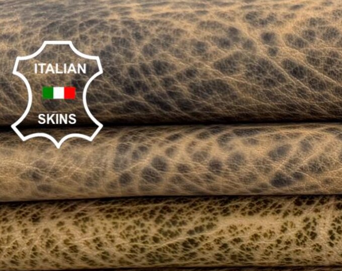 Free FedEx & Duties - DIRTY GRAINY VEGETABLE Tan Thick Soft Italian Lamb leather pack 2 skins total 5+sqf 1.2mm #Z589