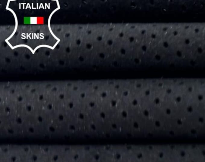 BLACK SUEDE PINHOLES Perforated Thin Soft Italian Lambskin Sheep Lamb Leather hide hides skin skins 4+sqf 0.5mm #C6358