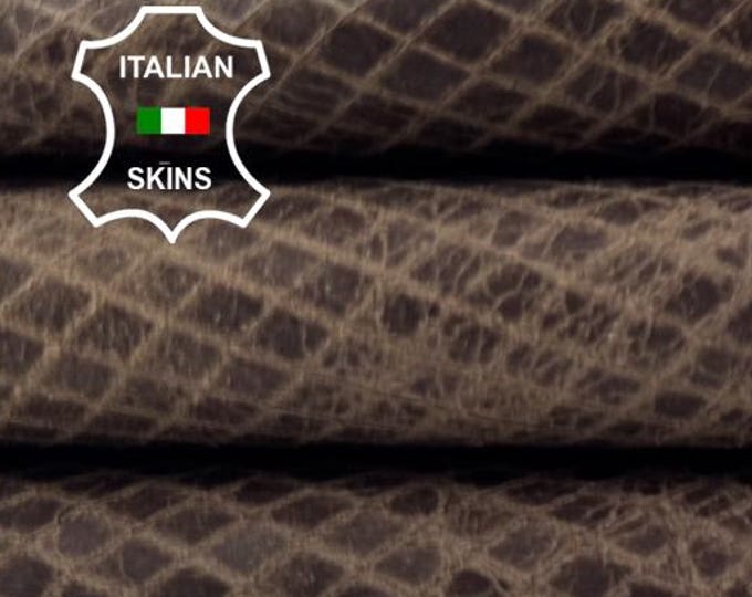 BROWN VINTAGE lOOK Reptile Print On Italian Lambskin Sheep Lamb leather hide hides skin skins 5+sqf 0.9mm #C6223