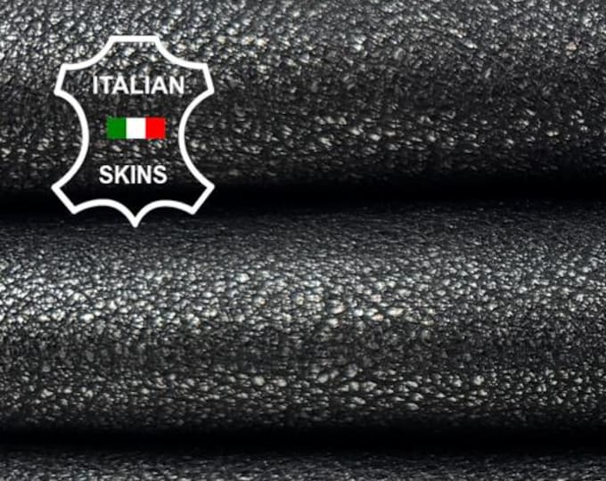 Delivered Duty paid - METALLIC GUNMETAL ANTIQUED Rough Thick Soft Italian Goat leather skin 5+sqf 1.2mm #C7666