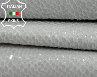 Delivered Duty Paid-WHITE SHINY REPTILE Print On Italian Goat leather skin 3+sqf 0.8mm #C7016