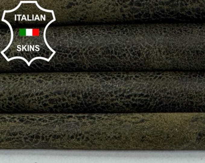 Delivered Duty paid - OLIVE NUBUCK VERY Vintage Look Distressed Soft Italian Lamb leather skin 6sqf 0.7mm #Z208