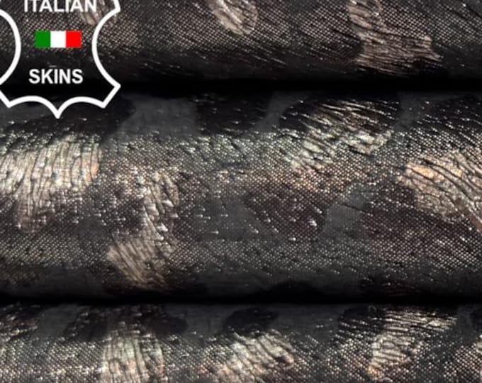 Delivered Duty Paid-GUNMETAL LEOPARD Print On Dark GREY Thin Italian Calfskin Cow leather skin 7+sqf 0.6mm #C6715
