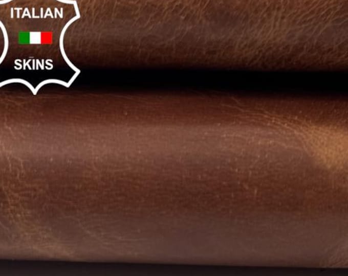 COGNAC BROWN WAXY Vintage Look Vegetable Tan Strong Italian Goatskin Goat Leather hide hides skin skins 3+sqf 0.7mm #C6161