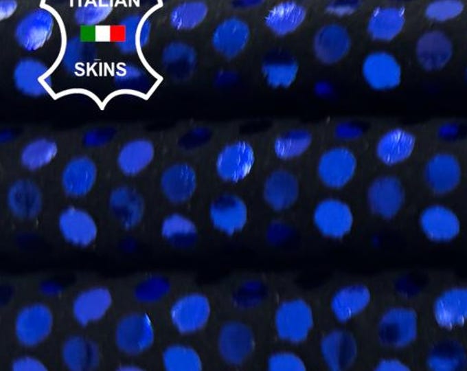 METALLIC BLUE POIS Polka Dots Print Thin Soft Italian Lambskin Sheep Lamb leather hide hides skin skins 3sqf 0.5mm #C6500
