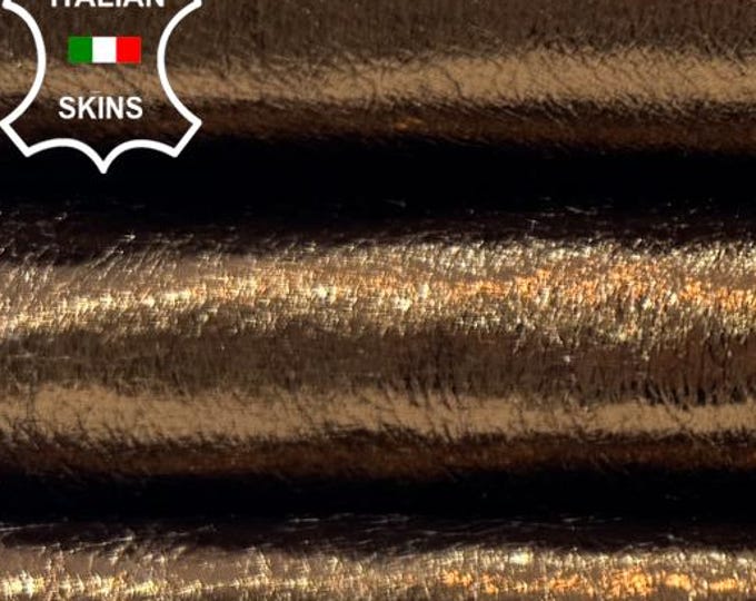 METALLIC BRONZE Crinkled Double Face On Silver Thin Soft Italian Lambskin Sheep Lamb leather hide hides skin skins 6sqf 0.6mm #C6499