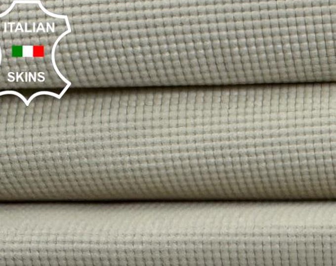 Delivered Duty paid - BEIGE SQUARES TEXTURED Embossed Italian Lamb Leather skin 6sqf 0.8mm #C7610