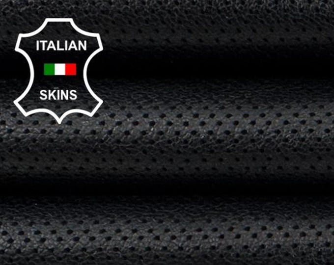 Delivered Duty paid - BLACK PINHOLES PERFORATED Italian Goat leather skin 3+sqf 0.8mm #Z44