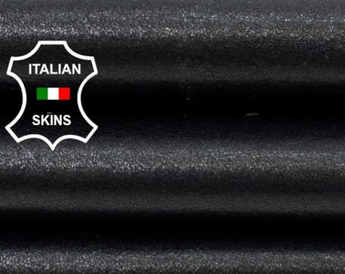 Delivered Duty paid - BLACK SHINY Soft Italian STRETCH Backed Lamb Leather skin 4+sqf 0.9mm #C7689