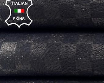 Delivered Duty Paid-GUNMETAL ANTIQUED Checker Board Print Italian Calf leather skin 8+sqf 0.9mm #C6694