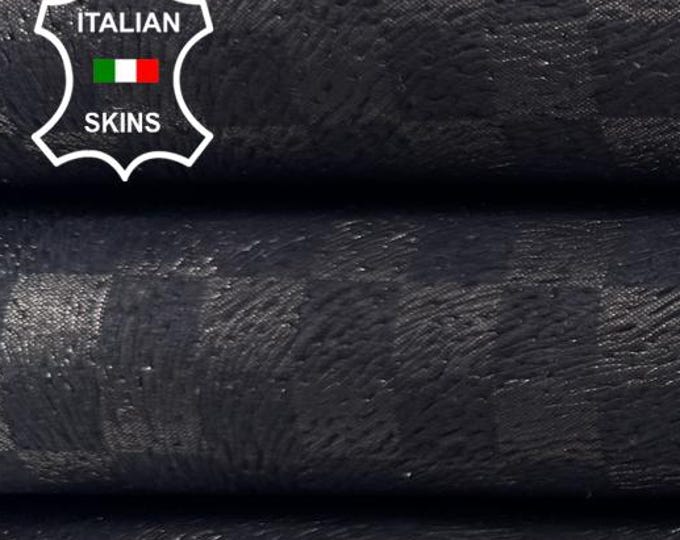 Delivered Duty Paid-GUNMETAL ANTIQUED Checker Board Print Italian Calf leather skin 8+sqf 0.9mm #C6694