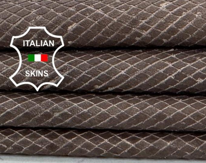 Delivered Duty paid -  BROWN SCALES PRINT Vegetable Tan Vintage Look Soft Italian Lamb leather skin 7sqf 1.0mm #Z527