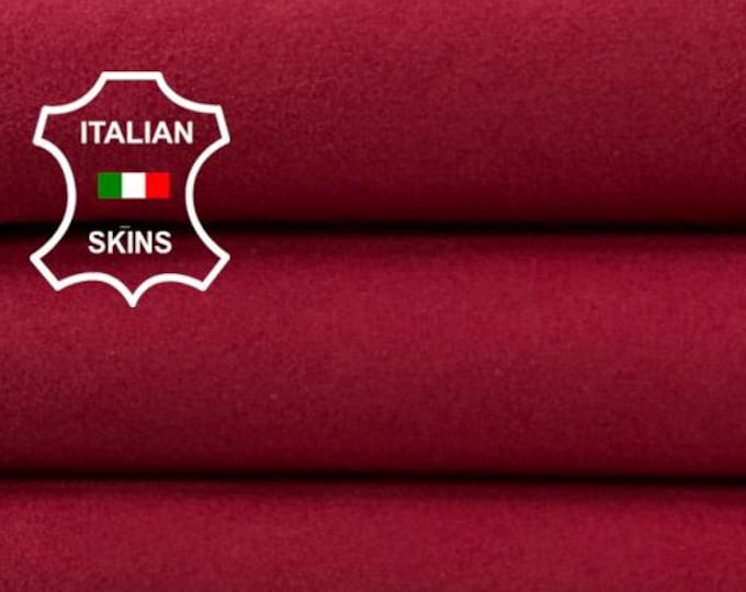 Delivered Duty paid - CRIMSON RED SUEDE Soft Italian Goat leather skin 3+sqf 0.7mm #Z142