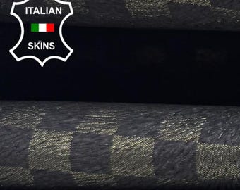 Delivered Duty Paid-OLIVE GREEN ANTIQUED Checker Board Print Italian Calf leather skin 8+sqf 0.8mm #C6693