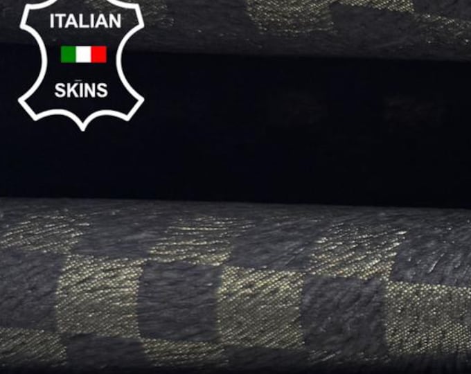 Delivered Duty Paid-OLIVE GREEN ANTIQUED Checker Board Print Italian Calf leather skin 8+sqf 0.8mm #C6693