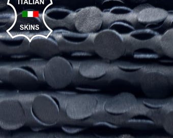 DARK BLUE ANILINE Circles Textured Perforated Thin Soft Italian Lambskin Sheep Lamb leather pack 2 hides skins total 8sqf 0.6mm #C6510