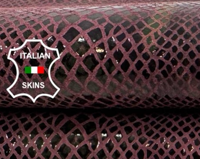 Delivered Duty paid - WINE BURGUNDY SNAKE Print On Italian Lamb leather skin 6sqf 0.8mm #Z355