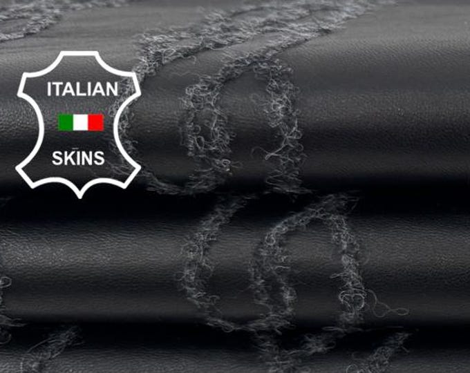 Delivered Duty paid - BLACK PRINTED WOOL Backed Soft Italian Lamb leather skin 6sqf #Z531