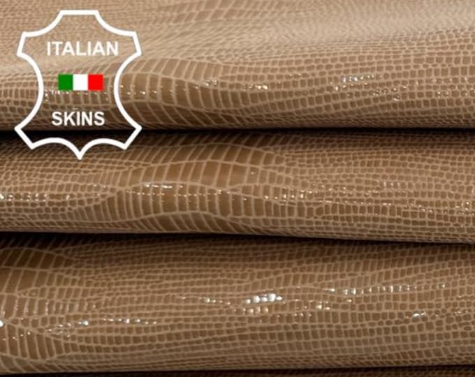 Delivered Duty paid - SAND BROWN SHINY Tejus Reptile Print On Italian Goat leather skin 2+sqf 0.8mm #Z362
