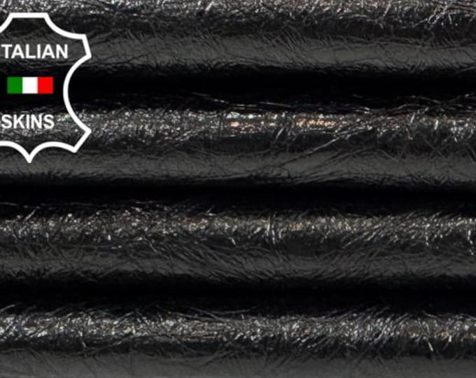 Delivered Duty paid - BLACK PATENT CRINKLED Soft Italian Lamb Leather pack 2 skins total 18sqf 0.9mm #Z95