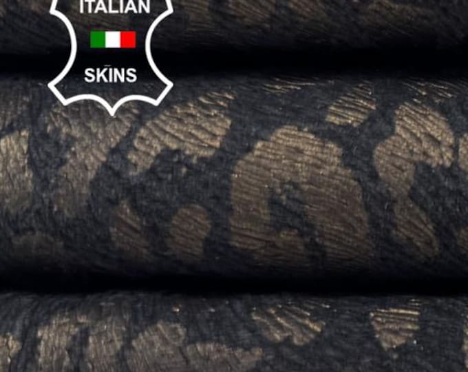 Delivered Duty Paid-METALLIC BRONZE LEOPARD Print Antiqued On Italian Calfskin Calf Cow leather skin 9sqf 1.0mm #C6643
