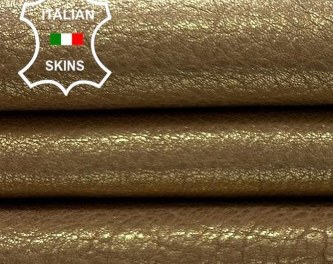 METALLIC GOLD WASHED Grainy Vintage Look Vegetable Tan Thick Soft Italian Lambskin Sheep Lamb Leather hide hides skin skins 5sqf 1.2mm C3364